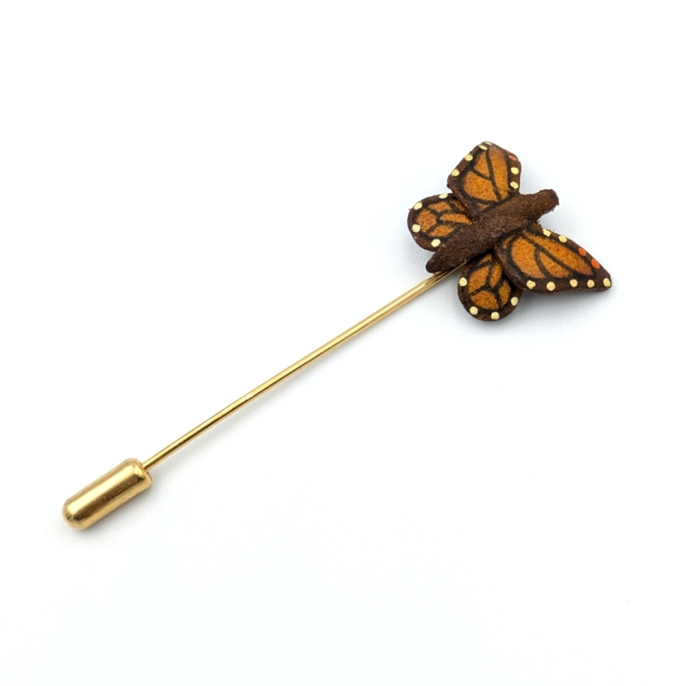 Vintage leather monarch butterfly hand painted stick pin Canada